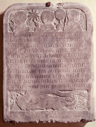 Lapide di Nicolas Flamel, originariamente dalla Chiesa di Saint-Jacques-de-la-Boucherie, 1418 da French School