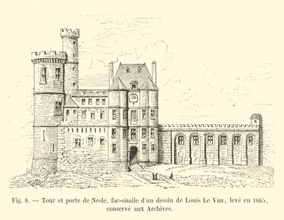 Torre e porta di Nesle, fac-simile di un disegno di Louis Le Vau, realizzato nel 1665, conservato negli Archivi da French School
