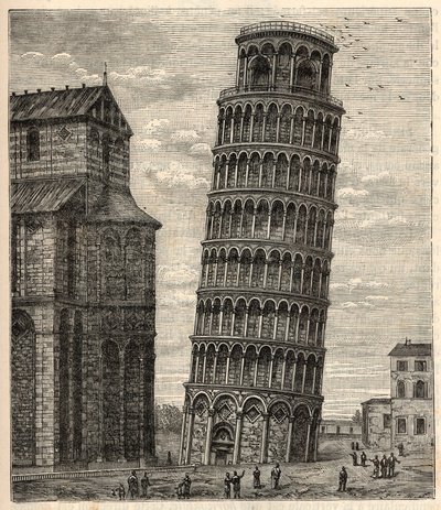 Torre di Pisa - Torre di Pisa - Tour de Pisa - Incisione in "Scienze alla portata di tutti - Fisica e chimica popolari" di Alexis Clerc - Fine XIX secolo - Collezione privata da French School