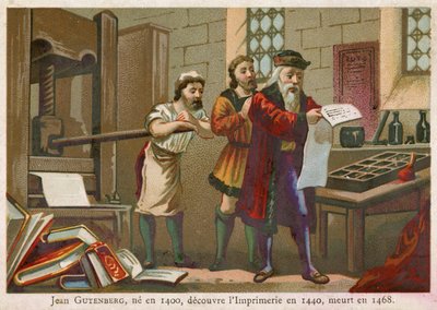 Carta commerciale raffigurante Johann Gutenberg da French School