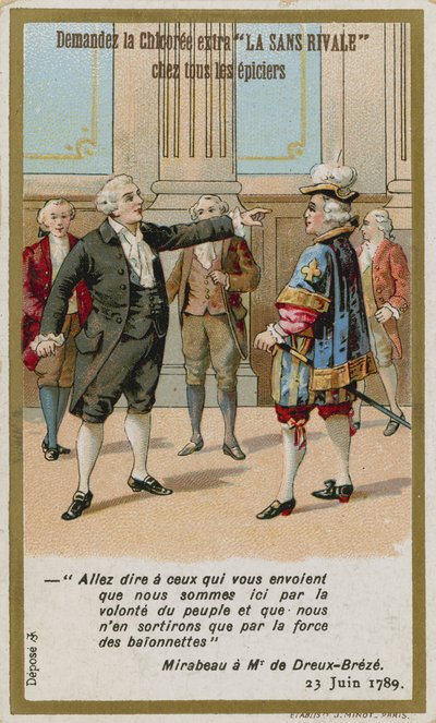 Carta commerciale raffigurante la risposta del conte di Mirabeau al marchese di Dreux-Breze da French School