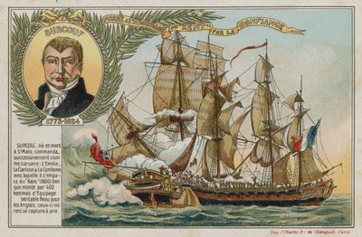 Carta commerciale con immagine della cattura della East Indiaman Kent da parte della Confiance da French School