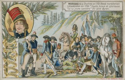 Carta commerciale con immagine della morte del generale francese Marceau-Desgraviers da French School