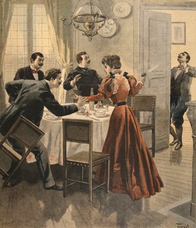 Fine tragica di un pranzo, illustrazione da Le Petit Journal: Supplement illustre, 18 dicembre 1898 da French School