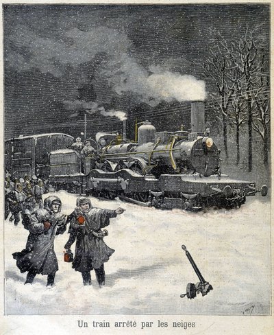 Treno costretto a fermarsi dalla neve. Illustrazione del giornale "Le Petit Parisien" del marzo 1892 da French School