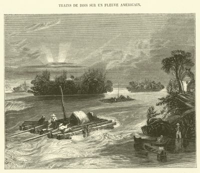 Treni di legno su un fiume americano da French School