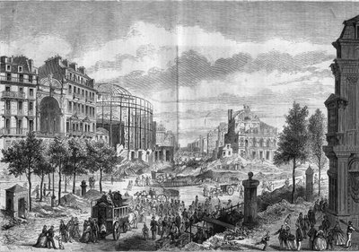Trasformazioni di Parigi sotto il Secondo Impero, Parigi Haussmann: apertura del Boulevard du Prince Eugene (attuale Boulevard Voltaire). Incisione in 