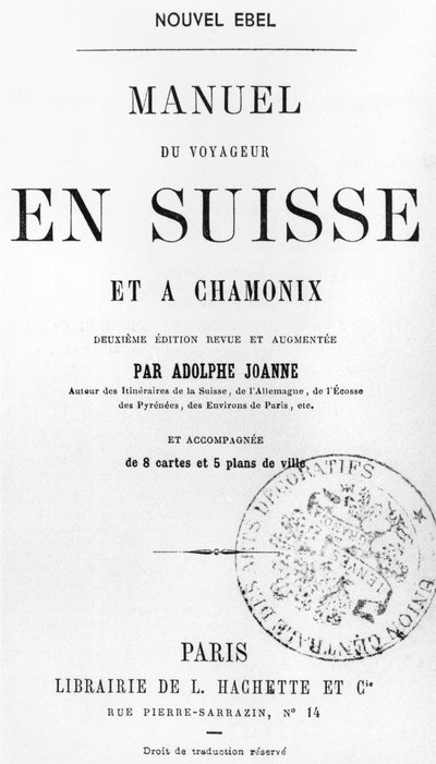 Manuale del viaggiatore per la Svizzera e Chamonix di Adolphe Joanne, pubblicato da Hachette, Parigi, c.1880 da French School