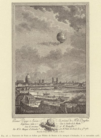 Traversata di Parigi in mongolfiera di Pilatre de Rozier e del marchese d