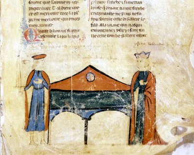 Tristano e Isotta. Miniatura di un manoscritto francese del XIV secolo. Bibl. Marciana, Venezia da French School