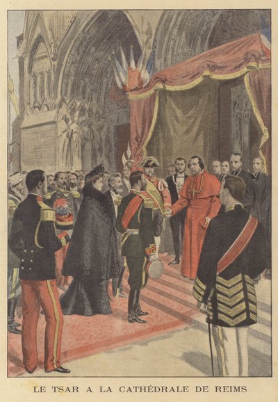Lo Zar Nicola II di Russia alla Cattedrale di Reims durante la sua visita in Francia da French School