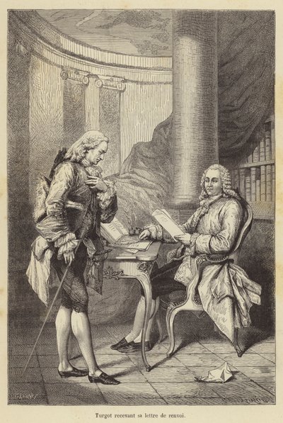 Turgot riceve la sua lettera di licenziamento (incisione) da French School