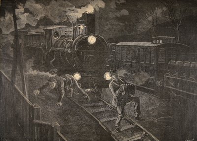 Due uomini colpiti da un treno, illustrazione da Le Petit Journal: Supplement illustre, 1898 da French School