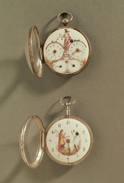 Due orologi da tasca decorati con simboli rivoluzionari (metallo e smalto) da French School