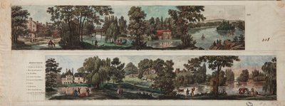 Due vedute del Parco di Mortefontaine con didascalie (incisione con acquerello su carta) da French School