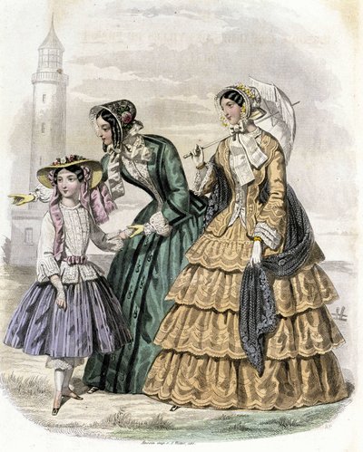 Due donne con una ragazza in campagna - in "Journal des Demoiselles" 1852 da French School