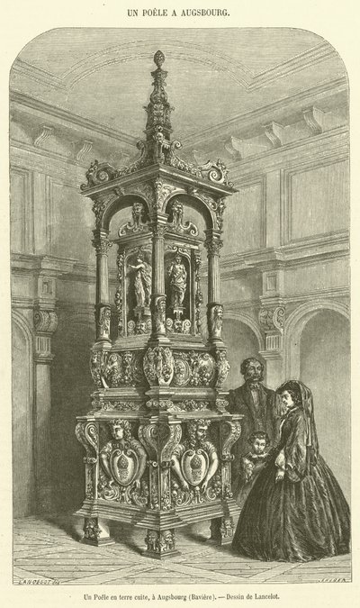 Una stufa in terracotta, ad Augusta, Baviera (incisione) da French School
