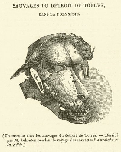 Una maschera tra i selvaggi dello Stretto di Torres (incisione) da French School