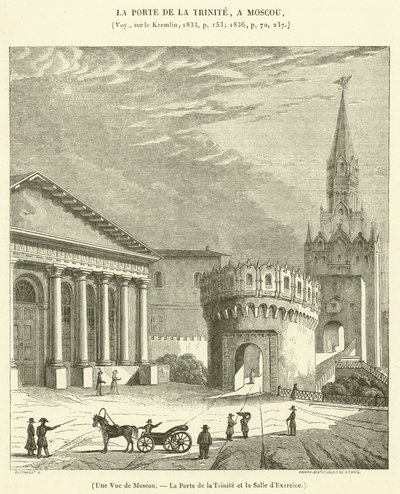 Veduta di Mosca, la Porta della Trinità e la Sala degli Esercizi (incisione) da French School