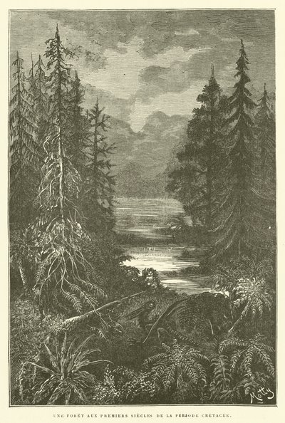 Una foresta nei primi secoli del periodo cretaceo da French School