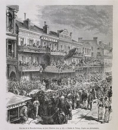 Una strada di New Orleans il giorno delle elezioni 1875 - in "Il Giro del Mondo", 2° semestre 1876 da French School