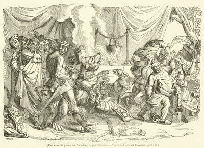 Une scene du poeme des Niebelungen (incisione) da French School