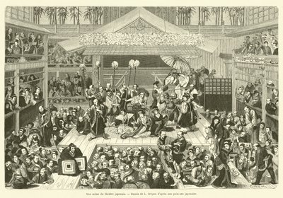 Una scena del teatro giapponese (incisione) da French School