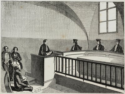 Una tesi alla scuola di diritto di Parigi - Incisione in "Tableau-de-Paris" di Edmond Texier 1852 da French School