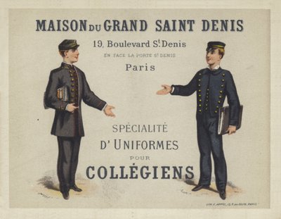 Uniformi per collegiali francesi, pubblicità per Maison du Grand Saint Dennis da French School