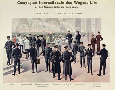 Uniformi per i dipendenti della Compagnie des Wagons-Lits, c.1910 da French School