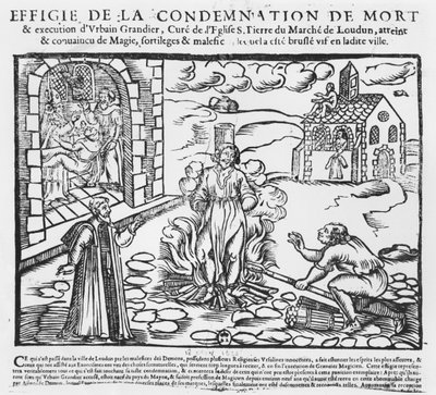 Urbain Grandier bruciato sul rogo dopo gli eventi della possessione di Loudun, 1634 da French School