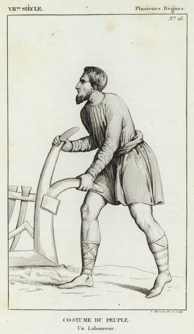 VII secolo, vari regni, costume del popolo, un contadino (incisione) da French School