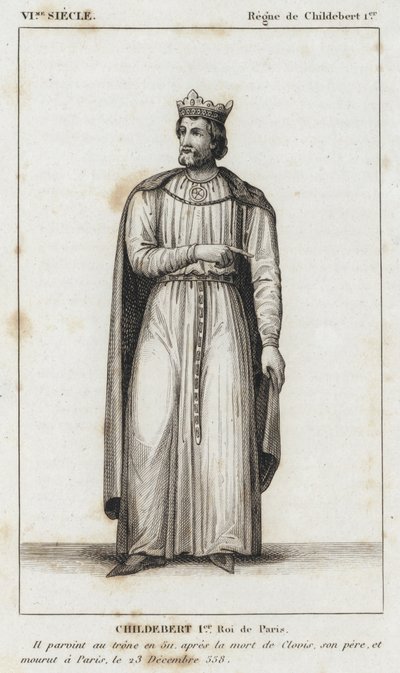 VI Secolo, Regno di Childeberto I, Childeberto I, Re di Parigi (incisione) da French School