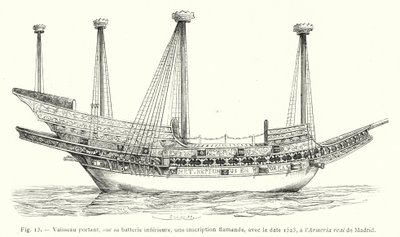 Nave con iscrizione fiamminga sulla batteria inferiore, con la data 1523, all