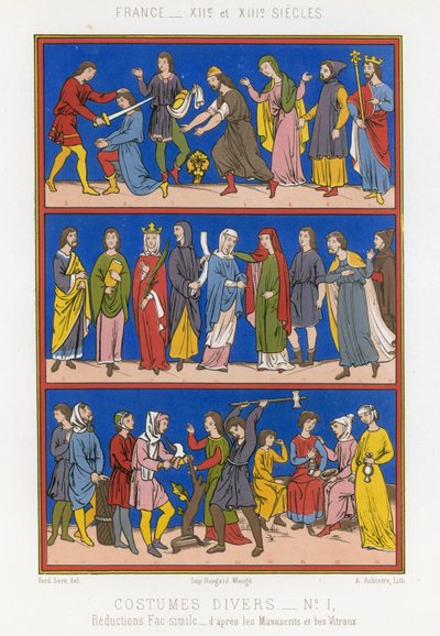 Vari costumi della Francia del XII e XIII secolo da French School