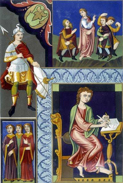 Vari costumi del IX secolo. Illustrazione tratta da "La Francia nel IX secolo" da French School