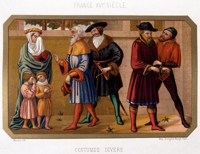 Vari costumi della borghesia nel XVI secolo - Chromo, XIX secolo basato su documento dell