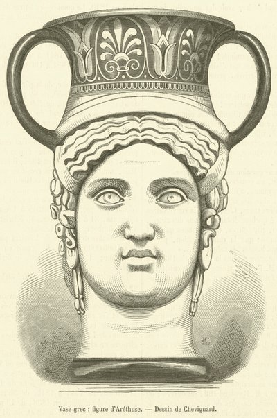 Vaso greco, figura di Arethusa (incisione) da French School