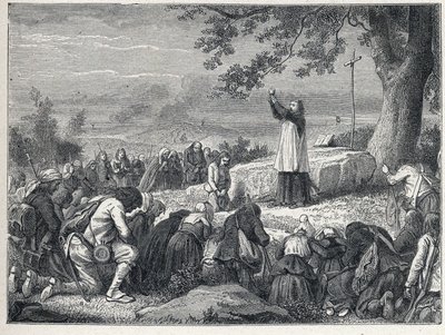 Guerre di Vandea (1793-1796): un prete celebra una messa sotto una quercia per la popolazione insorta che rifiuta i preti giurati. Incisione del 1889. Collezione privata da French School