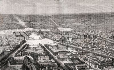 Versailles con il suo castello nel XIX secolo - incisione in "La France illustrée: géographie, histoire, administration statistique" di V.A. Malt-Brown. 1884 da French School