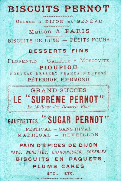 Retro con pubblicità per Biscotti Pernot da French School