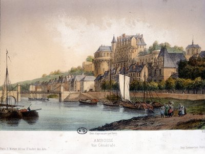 Veduta di Amboise - litografia da French School
