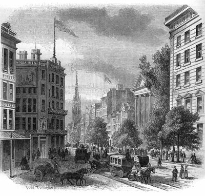 Veduta di Broadway a New York. Incisione del 1862-1863 da French School