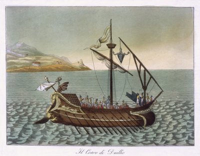 Vista del Corvus, gru navale, usata da G. Duillus, 1796 da French School
