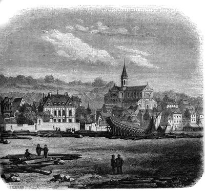 Vista di Trouville-sur-Mer con la nuova chiesa. Calvados da French School