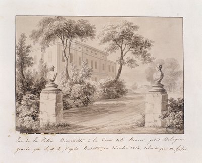 Veduta di Villa Bianchetti a Croce del Biacco vicino a Bologna, inciso da S.A.I. dopo Busatti, colorato da M. Hofer, dicembre 1814 da French School