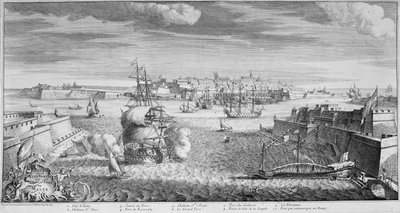 Veduta della città di Valetta, Porto di Malta, c.1736 (incisione) da French School