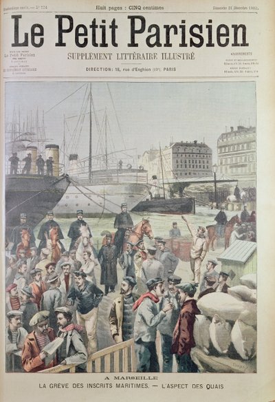 Veduta dei Docks di Marsiglia durante lo sciopero marittimo, dalla copertina di Le Petit Parisien, 21 dicembre 1902 da French School
