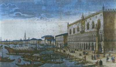 Veduta del Palazzo Ducale e del Canal Grande, Venezia, Italia (incisione a colori) da French School