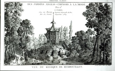 Veduta del Chiosco a Rambouillet, da Jardins Anglo-Chinois a la mode di George Louis le Rouge, pubblicato nel 1775-78 da French School